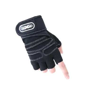A pair Long Wrist Half-finger Gloves Men's And Women's Motorcycle Gloves Fitness Barbell Equipment Weightlifting Outdoor Sports Cycling Gloves White and black