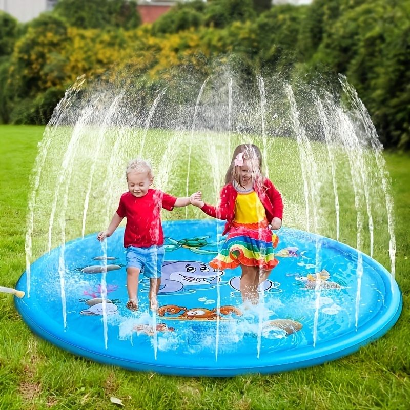 100cm Outdoor Splash-proof Mat Lawn Beach Sea Animal Inflatable Water Spray Kids Sprinkler Play Pad Mat Water Game Beach Mat