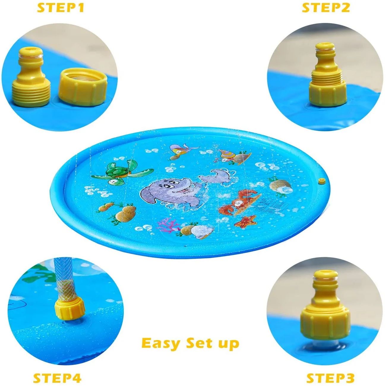 100cm Outdoor Splash-proof Mat Lawn Beach Sea Animal Inflatable Water Spray Kids Sprinkler Play Pad Mat Water Game Beach Mat