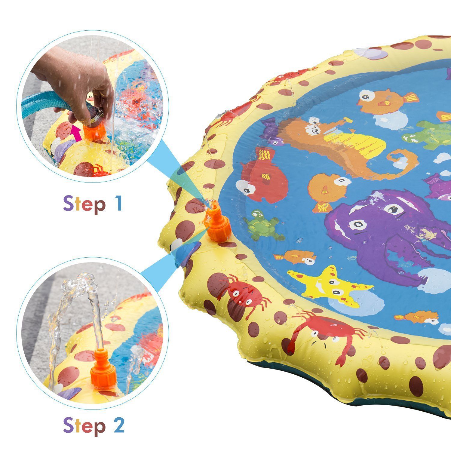 100cm Outdoor Splash-proof Mat Lawn Beach Sea Animal Inflatable Water Spray Kids Sprinkler Play Pad Mat Water Game Beach Mat