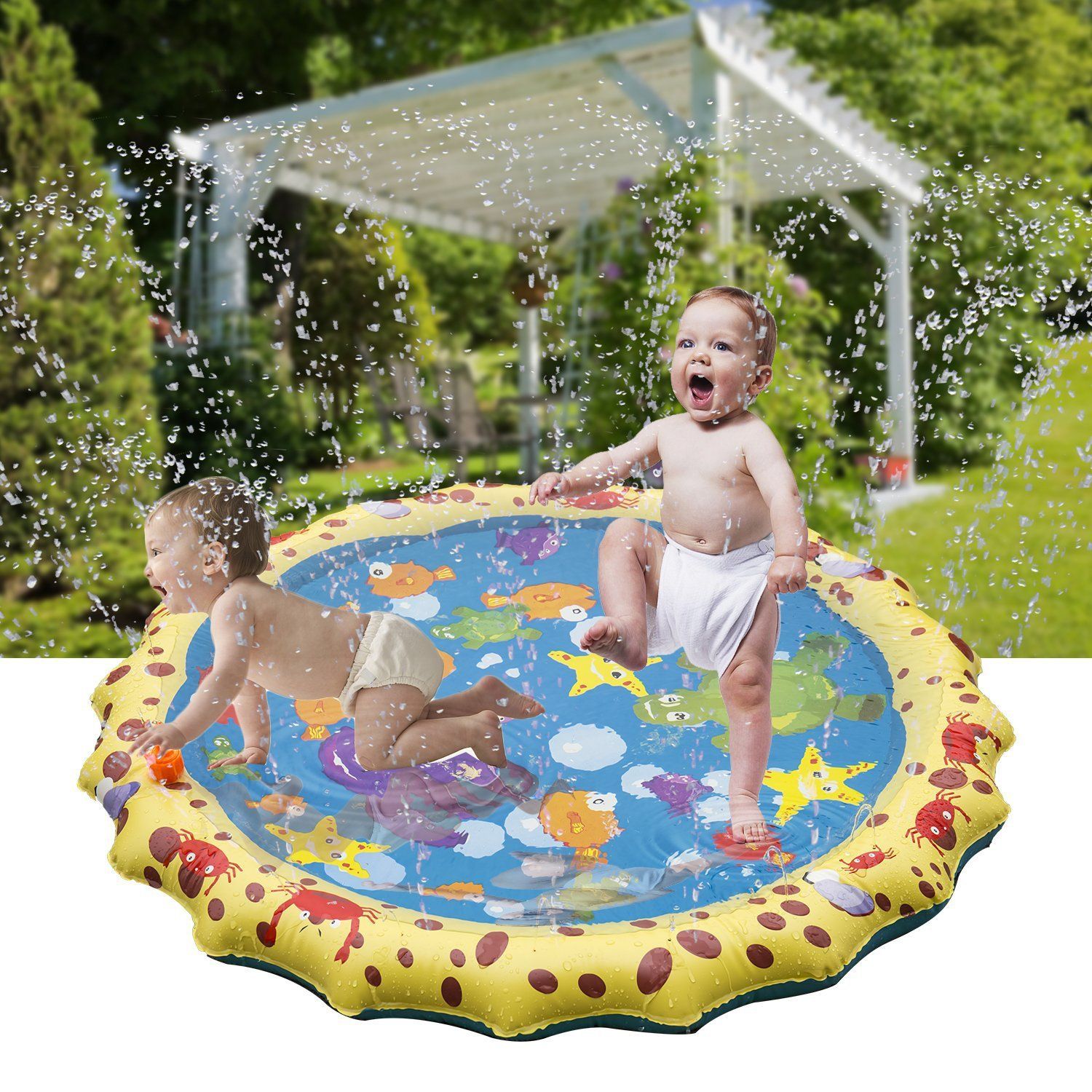 100cm Outdoor Splash-proof Mat Lawn Beach Sea Animal Inflatable Water Spray Kids Sprinkler Play Pad Mat Water Game Beach Mat