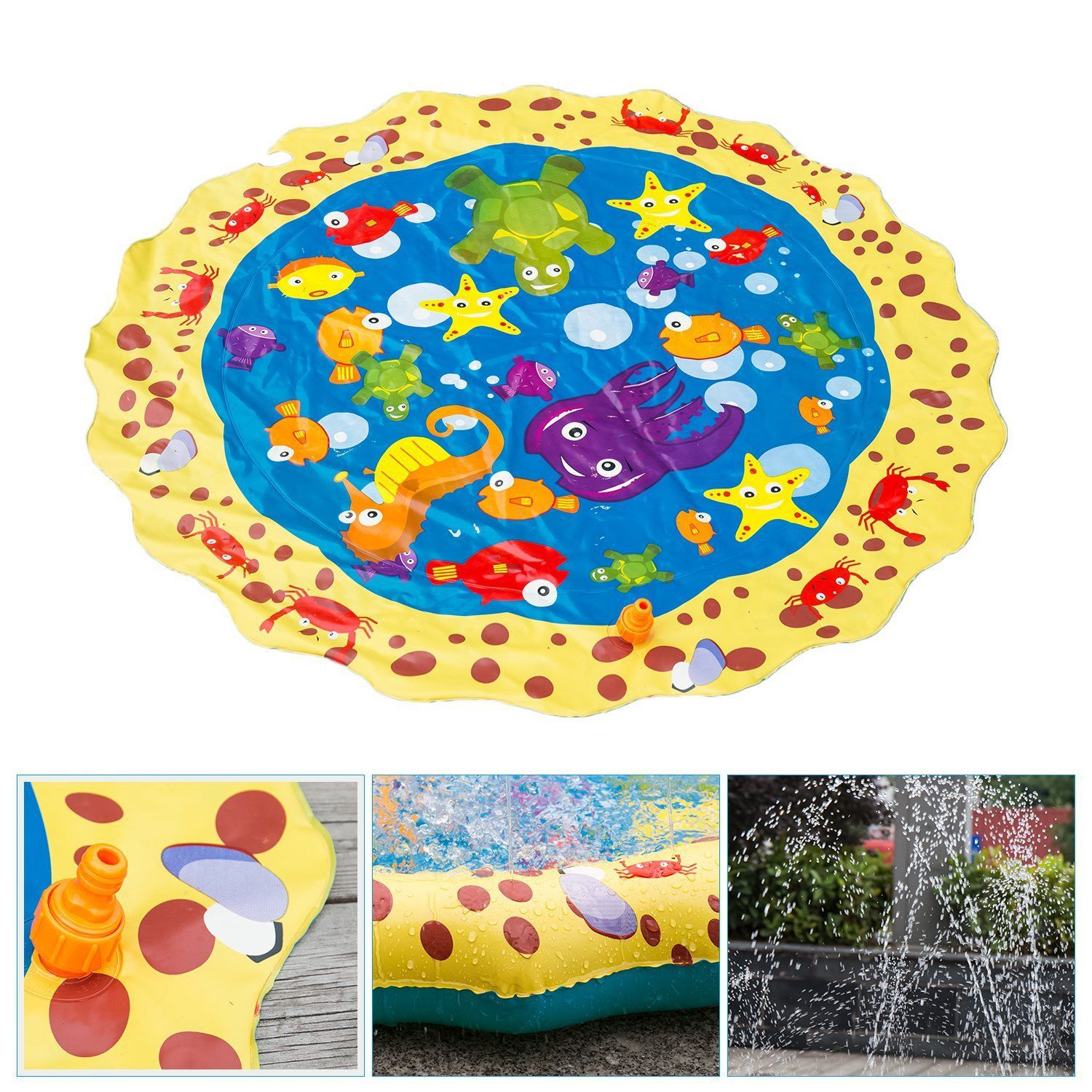100cm Outdoor Splash-proof Mat Lawn Beach Sea Animal Inflatable Water Spray Kids Sprinkler Play Pad Mat Water Game Beach Mat