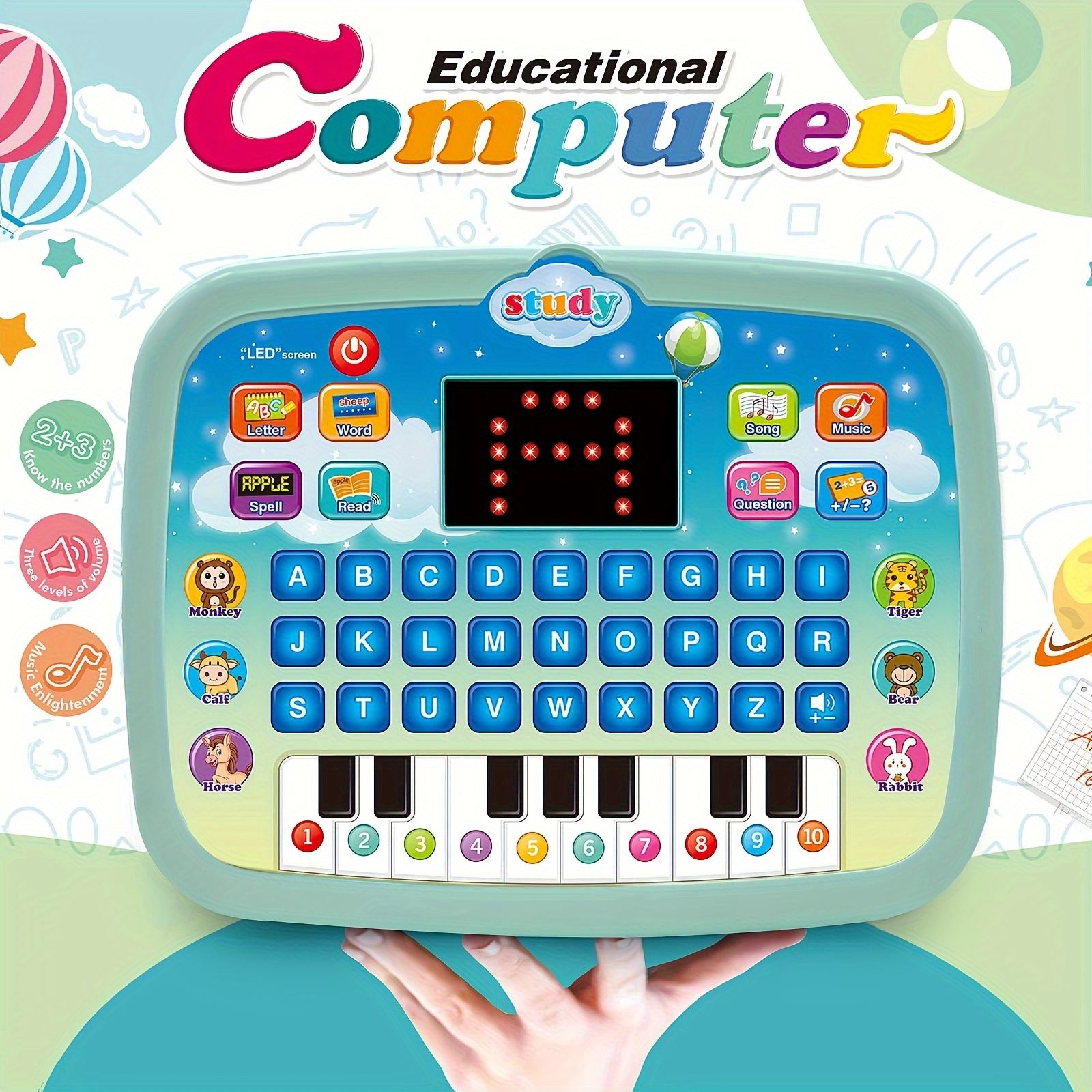 Kids Tablet Toddler Learning Pad with LED Screen Teach Alphabet Numbers Word Music Math Early Development Interactive Electronic Toy for 3 4 5 6 years old Boys & Girls