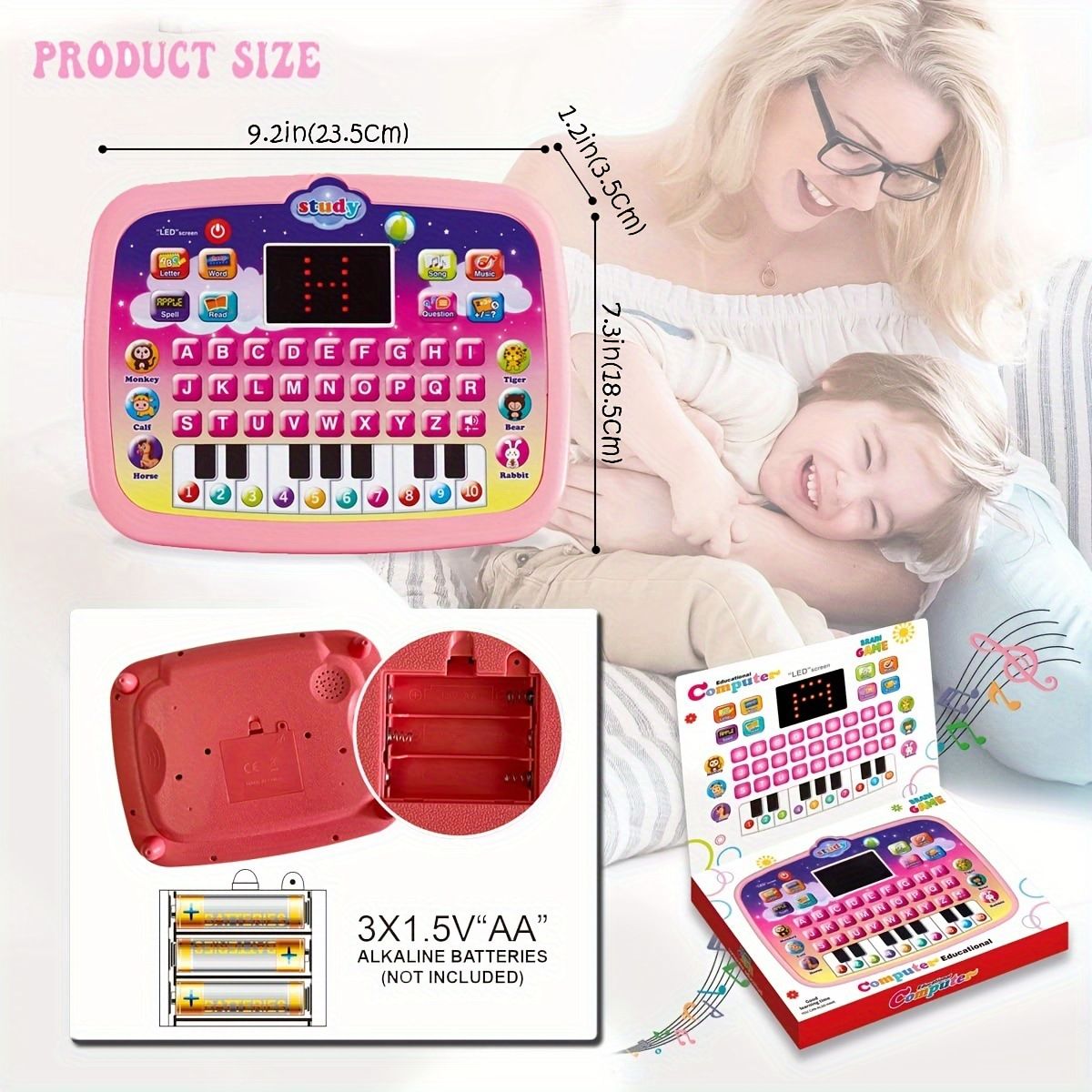 Kids Tablet Toddler Learning Pad with LED Screen Teach Alphabet Numbers Word Music Math Early Development Interactive Electronic Toy for 3 4 5 6 years old Boys & Girls