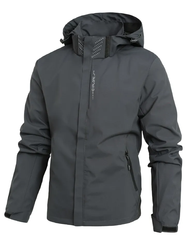 Men's Lightweight Waterproof Rain Jacket Hooded Shell Outdoor Raincoat Hiking Reflective Windbreaker Hunting Camping Trekking Jacket Coat