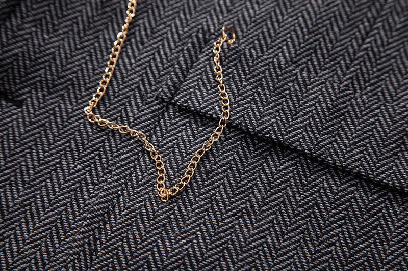 Men's Retro Lapel Chain Vest Fashion Herringbone Coarse Tweed Pockets Suit Vest Casual Vintage Gentleman Leisure Party Business Banquet Wedding