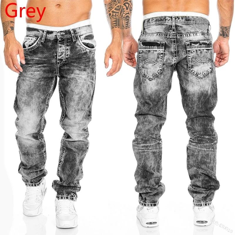 Men's Jeans Straight Stretch Slim Jean Casual Denim Trousers Baggy Jeans Vintage Wash Denim Pants