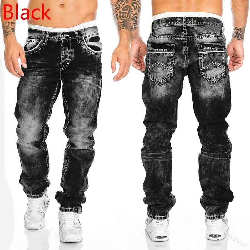 Men's Jeans Straight Stretch Slim Jean Casual Denim Trousers Baggy Jeans Vintage Wash Denim Pants