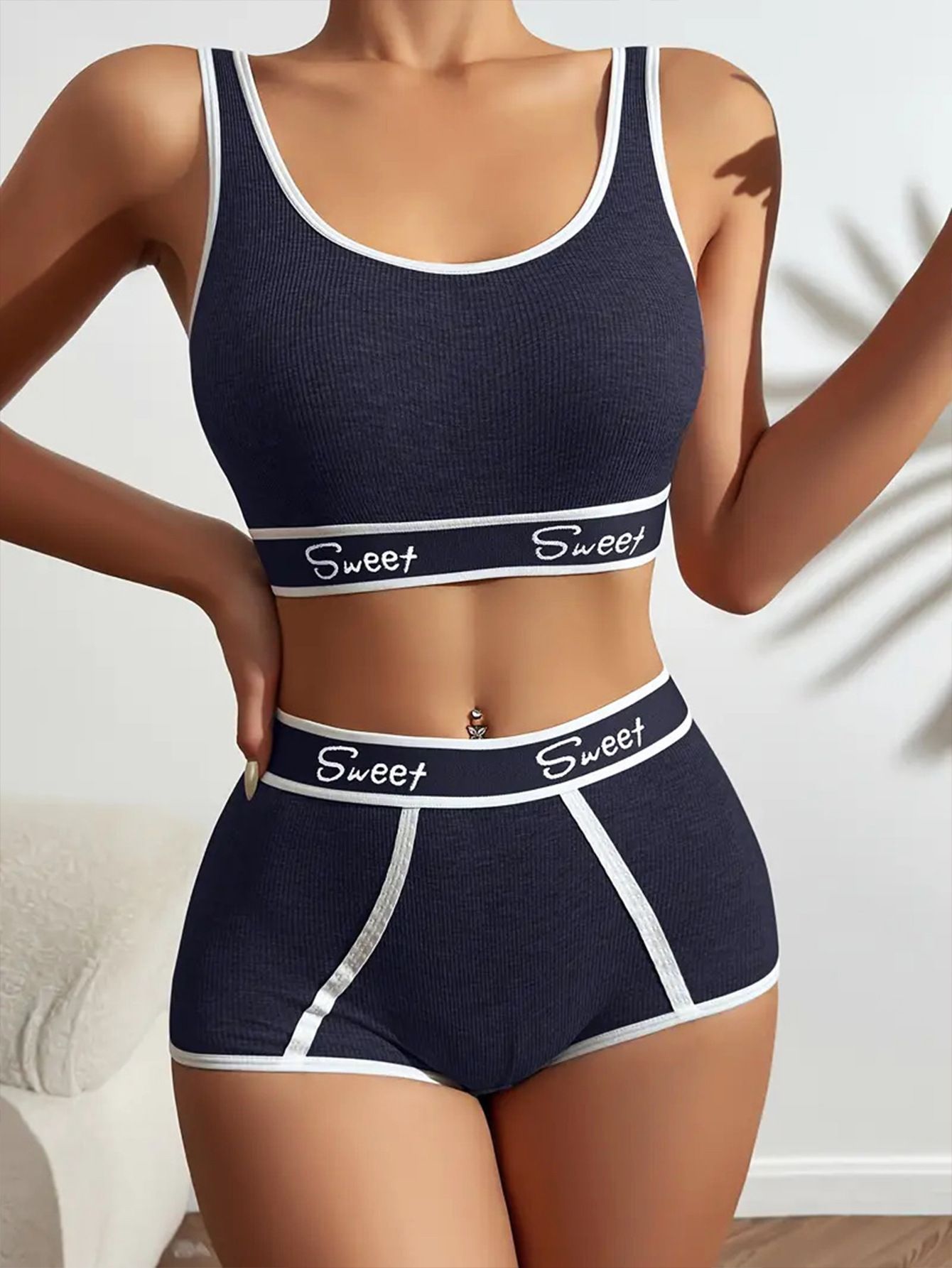 Casual Sports Set Breathable Solid Sport Bra Panty Push Up Bra Panties Lingerie Set Women's Summer Female Two Piece Sets