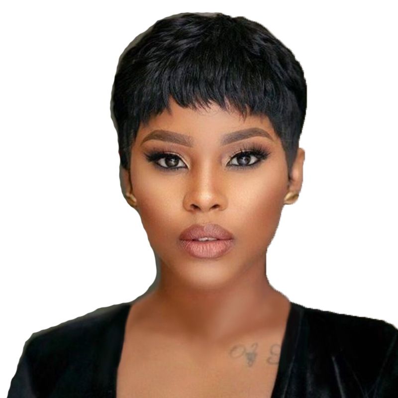 Female Black Short Pixie Cut Straight Curly Hair Synthetic Wigs For Women Gift black