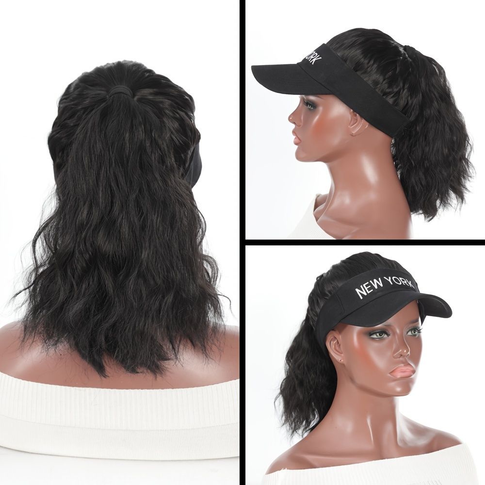 Hat Wig With Ponytail Synthetic Curly Hair Extension Wig Kinky Straight Travel Beach Baseball Cap All-in-one Easy to Wear