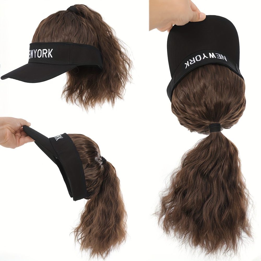 Hat Wig With Ponytail Synthetic Curly Hair Extension Wig Kinky Straight Travel Beach Baseball Cap All-in-one Easy to Wear