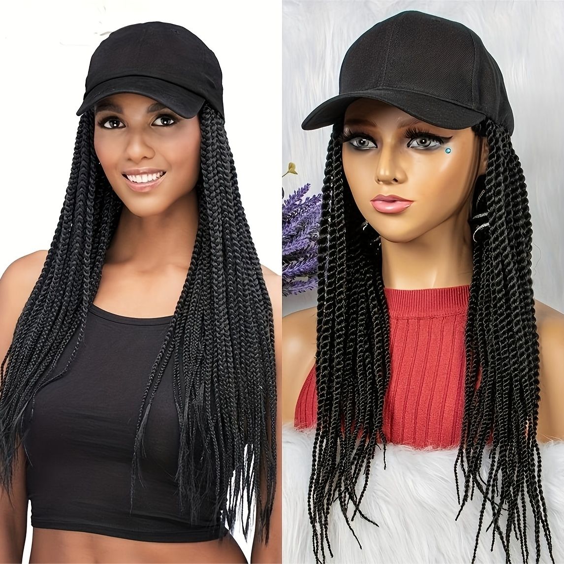 Braids Hat Wig Hair Attached Adjustable Hat Wig Baseball Cap Hat Wig Synthetic Braiding Hair Twist Braid Hair Extension Cornrow Wig