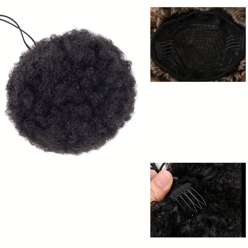 Afro Puff Drawstring Hair Bun Ponytail Short Afro Curly Ponytail Extensions Synthetic Clip In Hair Extensions Natural Looking For Daily Use Kids Wig