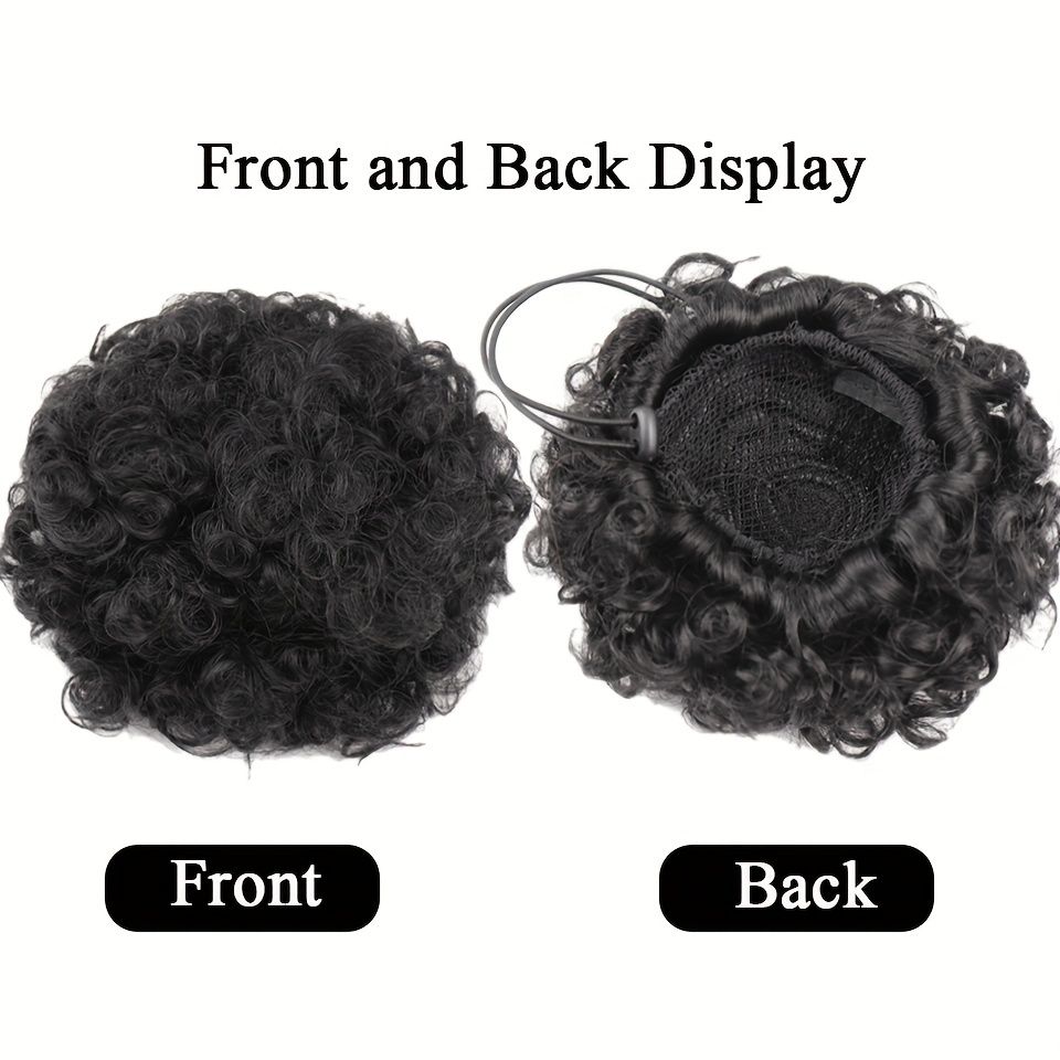 Afro Puff Drawstring Hair Bun Ponytail Short Afro Curly Ponytail Extensions Synthetic Clip In Hair Extensions Natural Looking For Daily Use Kids Wig