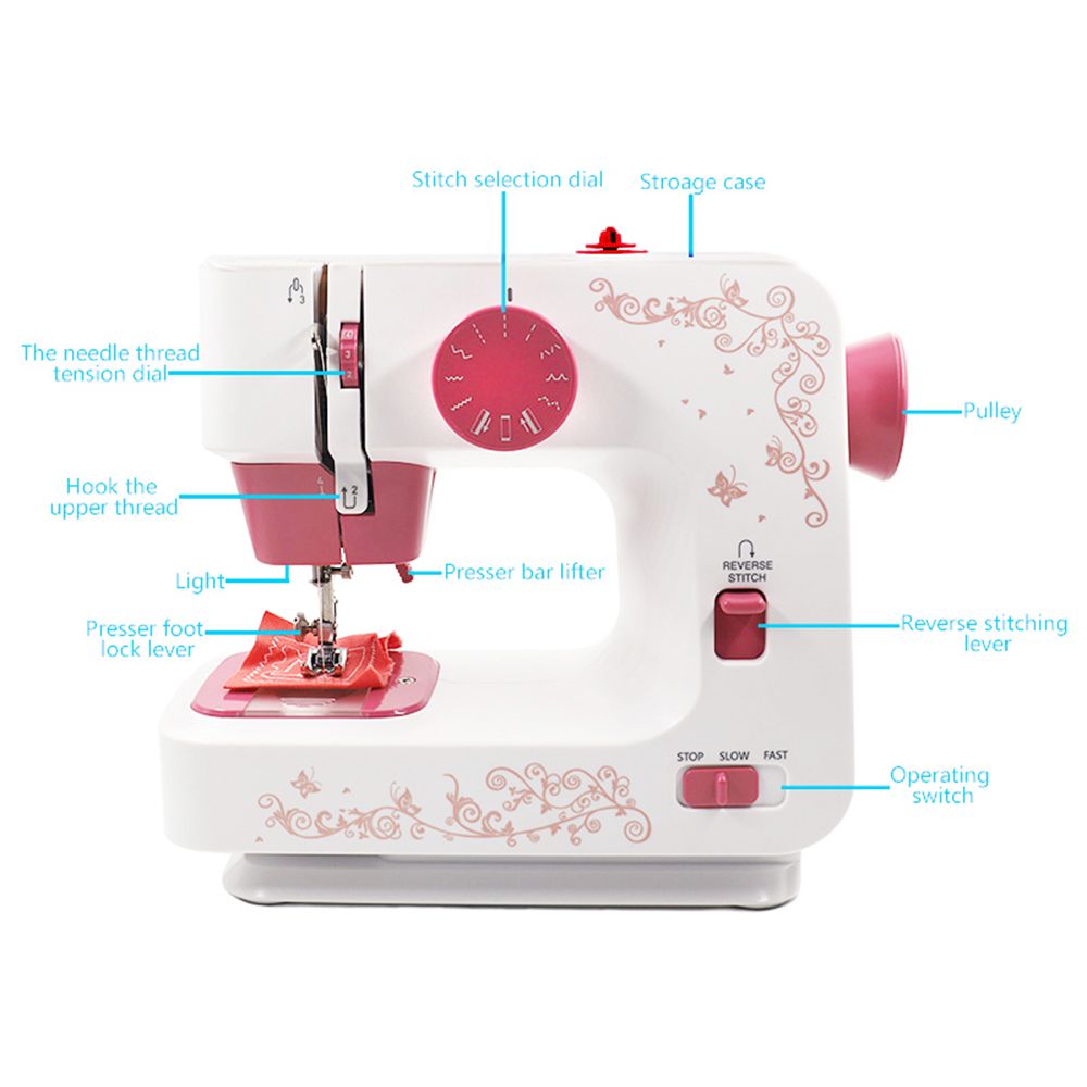 Home Electric Desktop Sewing Machine Household Overlock DIY clothes 2 speed 12 stitches portable Battery/DC adapter Hicello