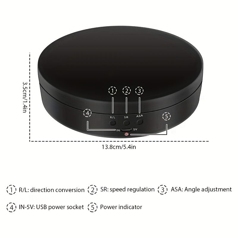 3 Speeds Electric Rotating 360 Degree Display Stand Turntable Mirror Photography Turntable Jewelry Holder 13.8 cm/6.6lbs Load For Photography Video Shoot Prop