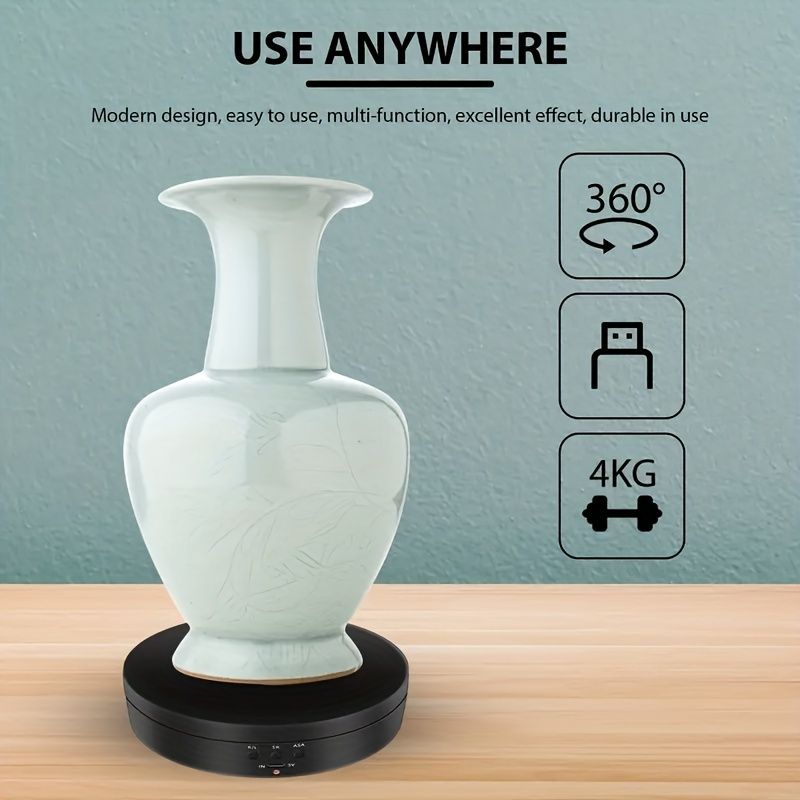 3 Speeds Electric Rotating 360 Degree Display Stand Turntable Mirror Photography Turntable Jewelry Holder 13.8 cm/6.6lbs Load For Photography Video Shoot Prop