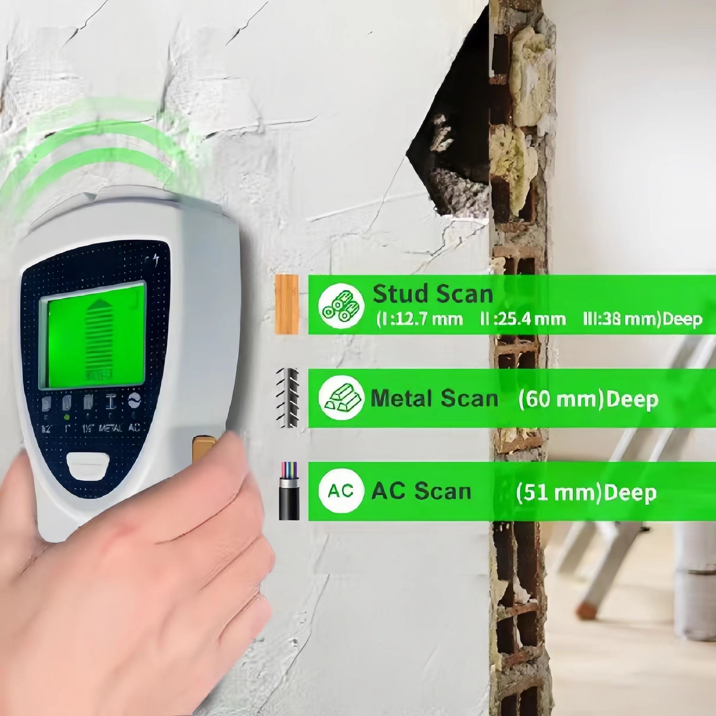 Stud Finder Wall Scanner 5 In 1 Stud Detector Intelligent Microprocessor Chip HD LCD Display Stud Sensor Beam Finders For The Center Edge Of Wood AC Wire Metal Studs Joist Pipe