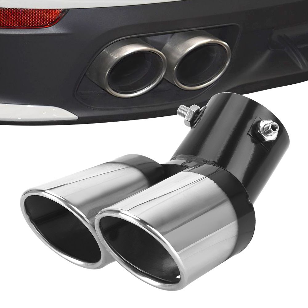 Universal Curved Double Outlet Car Exhaust Trim Muffler Pipe Tail Car Decoration Chrome Tail Pipe Stainless Steel Car Styling