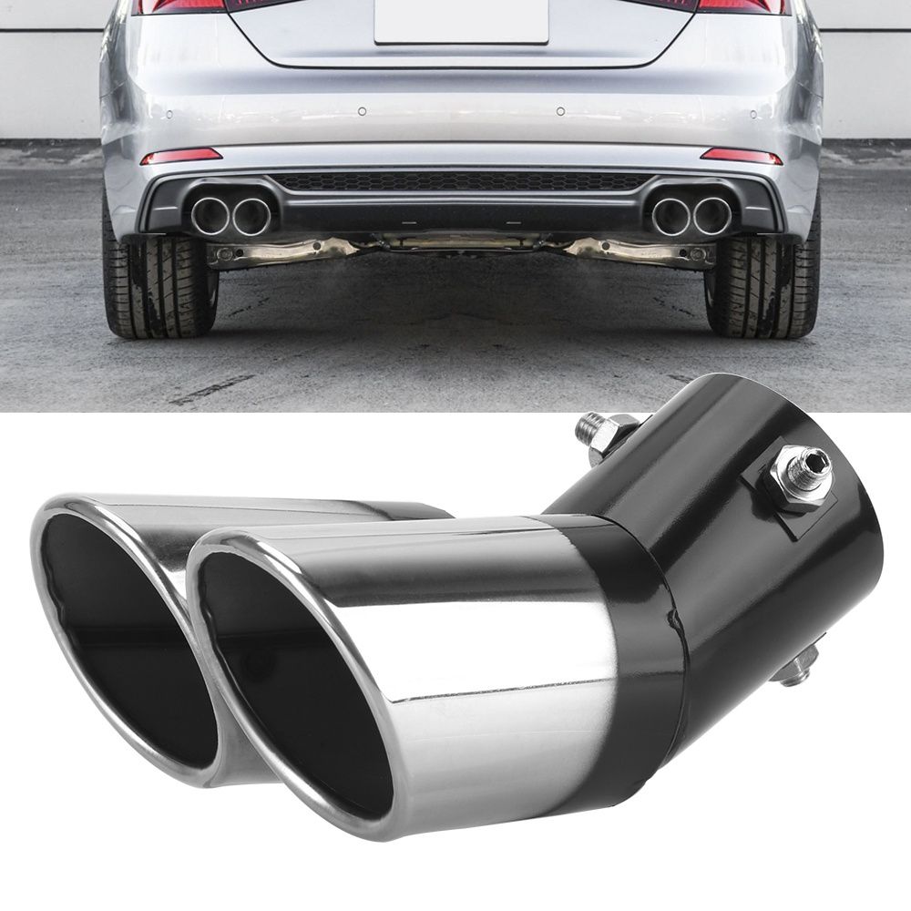 Universal Curved Double Outlet Car Exhaust Trim Muffler Pipe Tail Car Decoration Chrome Tail Pipe Stainless Steel Car Styling