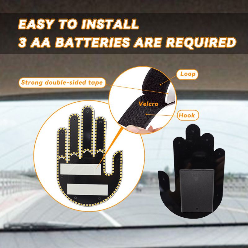 Funny Car Finger Light with Remote, Road Rage Signs Middle Finger Gesture Light，Auto Amber Middle Finger Warning Brake Light