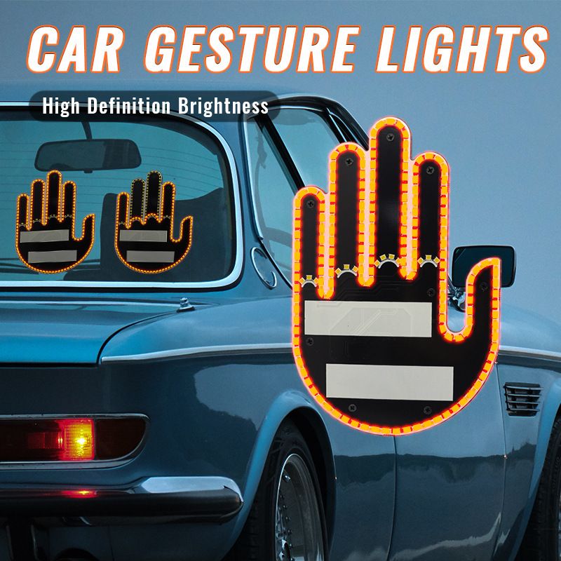 Funny Car Finger Light with Remote, Road Rage Signs Middle Finger Gesture Light，Auto Amber Middle Finger Warning Brake Light