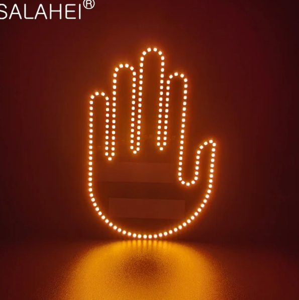 Funny Car Finger Light with Remote, Road Rage Signs Middle Finger Gesture Light，Auto Amber Middle Finger Warning Brake Light