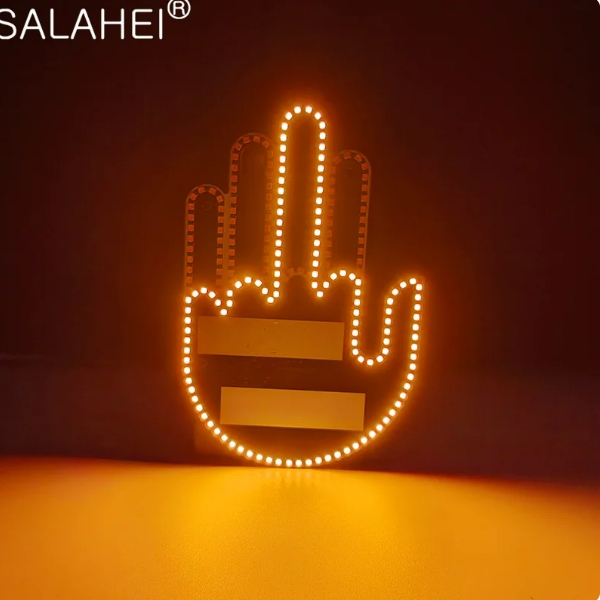 Funny Car Finger Light with Remote, Road Rage Signs Middle Finger Gesture Light，Auto Amber Middle Finger Warning Brake Light