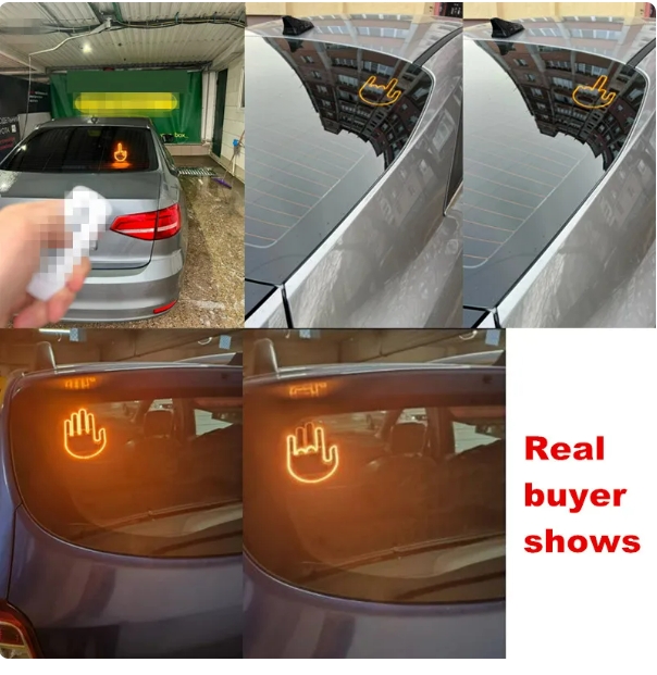 Funny Car Finger Light with Remote, Road Rage Signs Middle Finger Gesture Light，Auto Amber Middle Finger Warning Brake Light