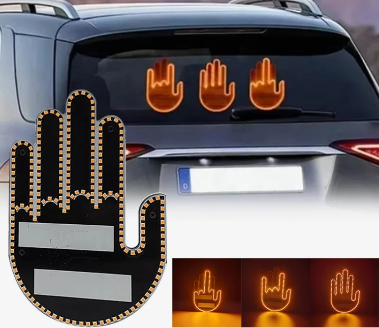 Funny Car Finger Light with Remote, Road Rage Signs Middle Finger Gesture Light，Auto Amber Middle Finger Warning Brake Light