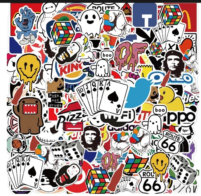 100Pcs Fashion Cool Brand Logo Stickers Aesthetic Motorcycle Phone Car Skateboard Laptop Sticker Decal Classic Kids Toy