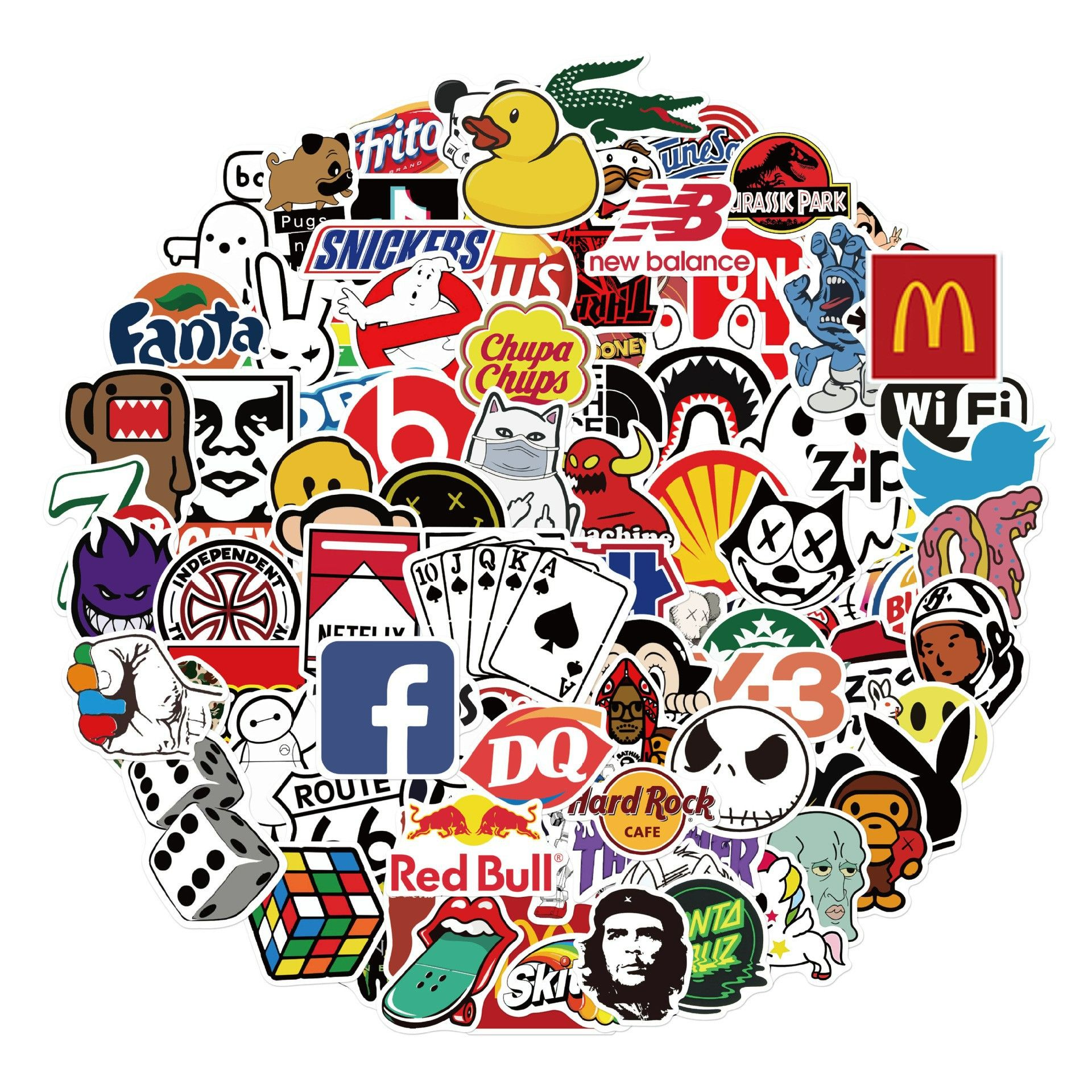 100Pcs Fashion Cool Brand Logo Stickers Aesthetic Motorcycle Phone Car Skateboard Laptop Sticker Decal Classic Kids Toy