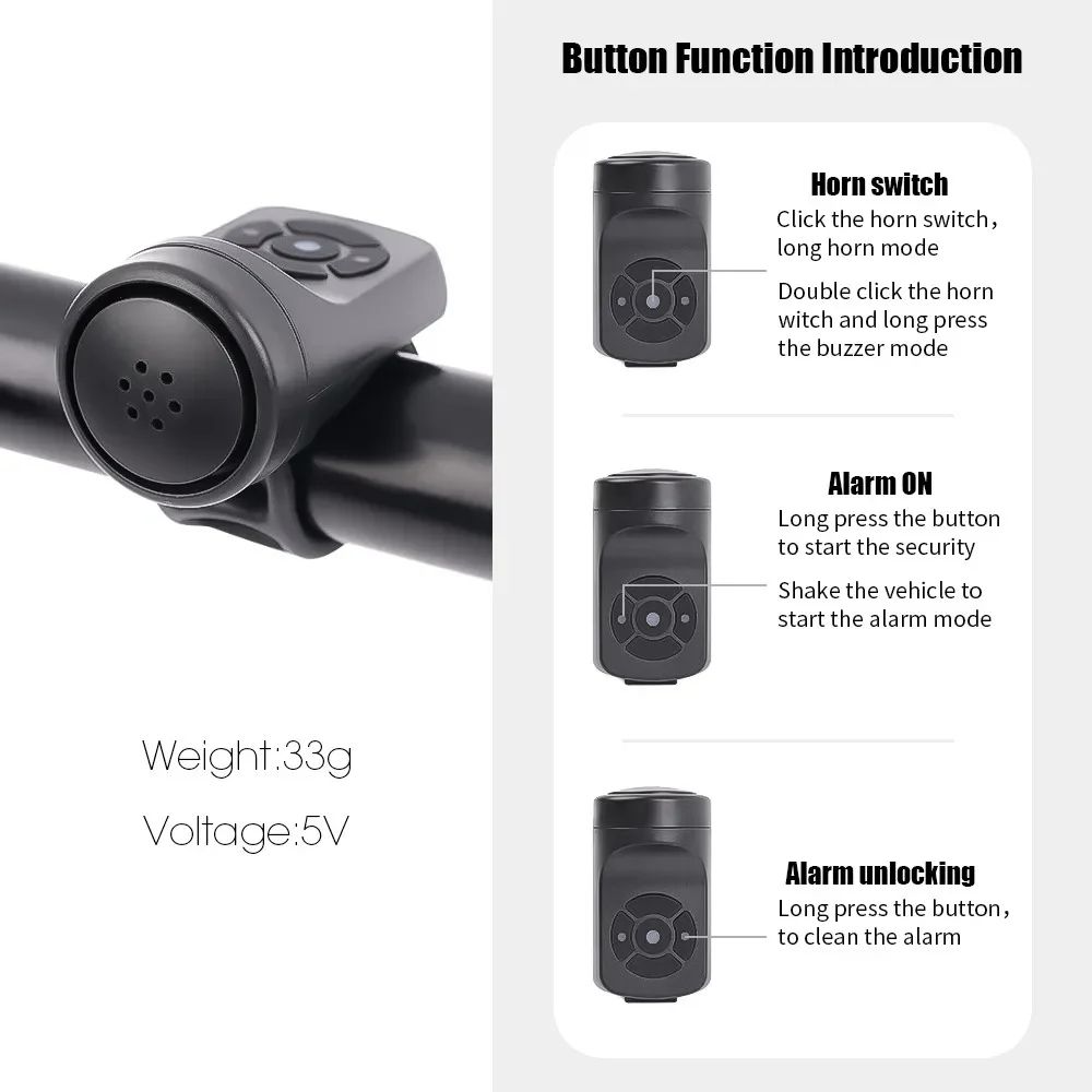 Bicycle Electric Bell with USB Charging Horn, Mountain Bike Safety Ring, Waterproof Bell, Cycling Accessories, MTB, Warning