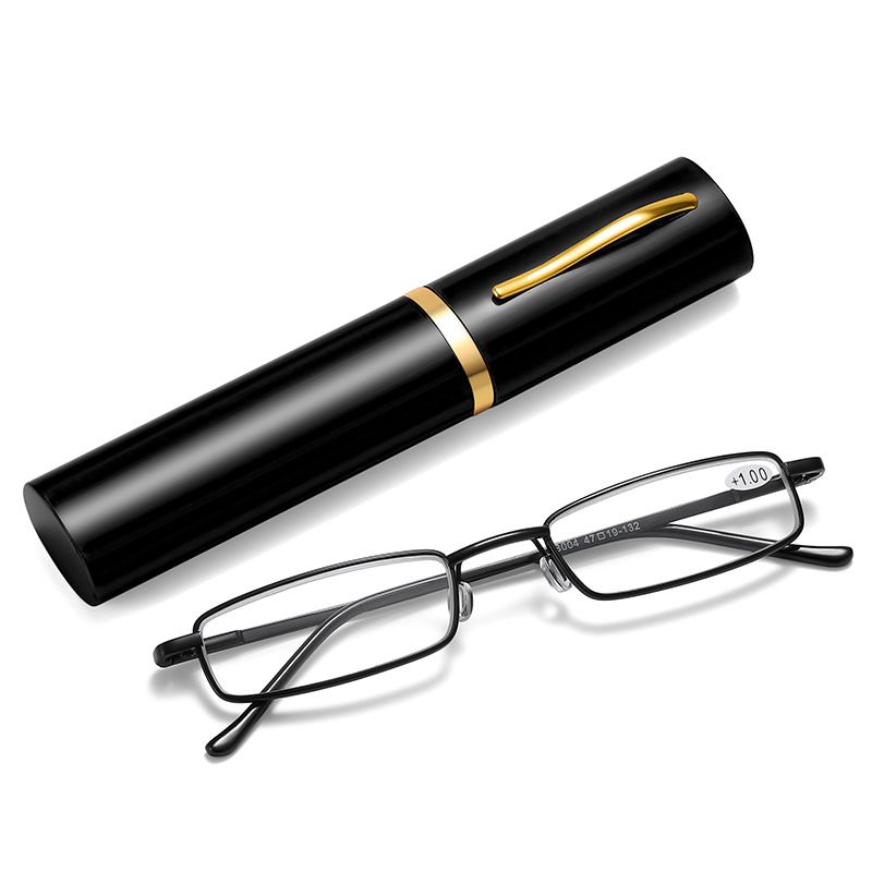 Elegant Portable Mini Reading Glasses Metal Frame Pen Box Ultra-thin Men Women Reading Glasses Presbyopia Eyeglasses With Box