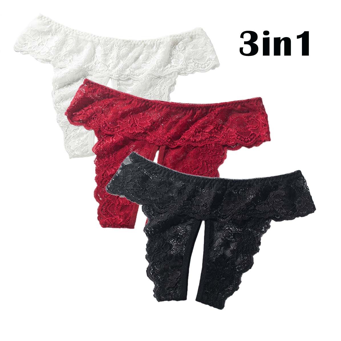Women's Cute Crotchless Panties Brief Plus Size Lingerie Sleepwear Underwear Knickers Gift For Girlfriend Wife 1 or 3 or 6 packs