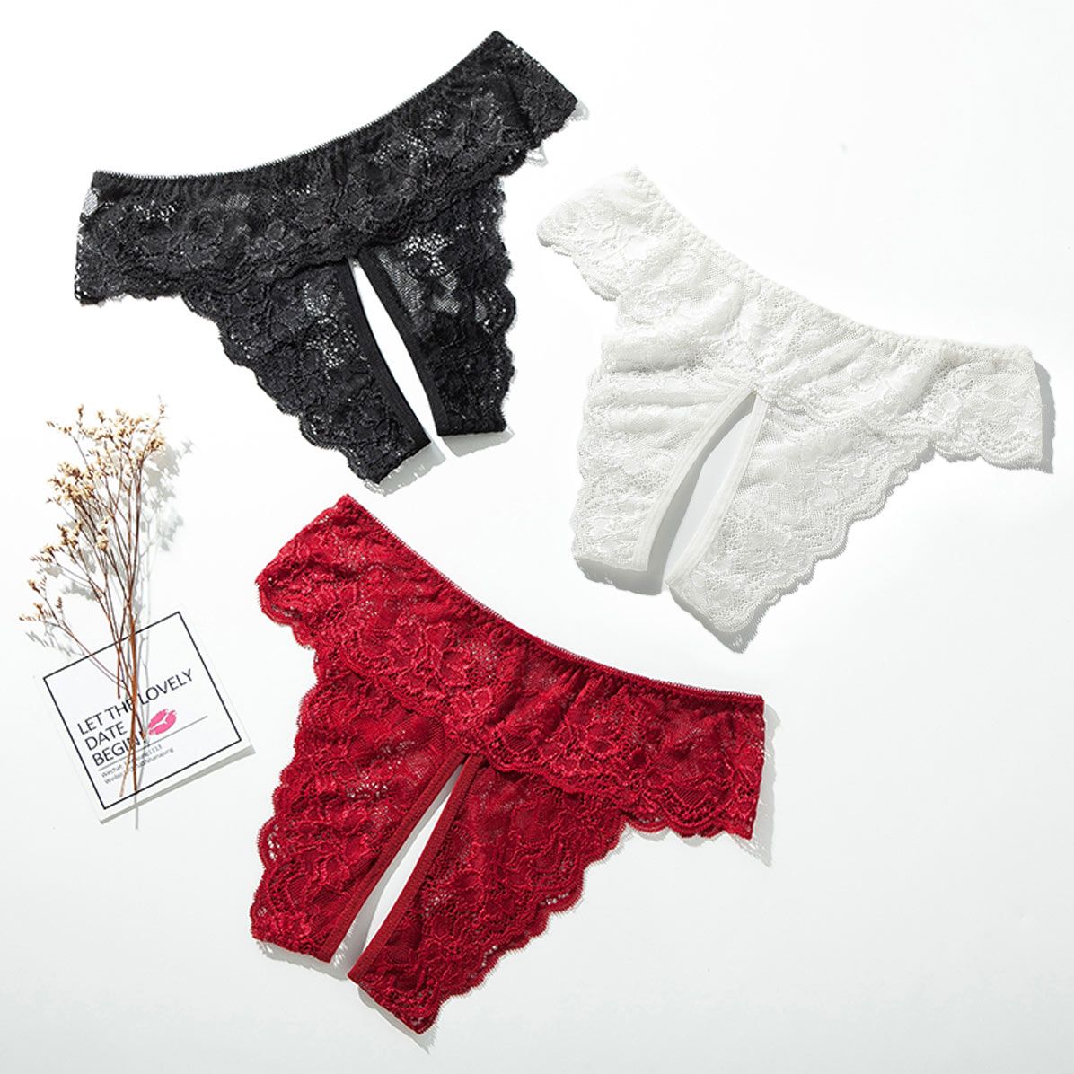 Women's Cute Crotchless Panties Brief Plus Size Lingerie Sleepwear Underwear Knickers Gift For Girlfriend Wife 1 or 3 or 6 packs