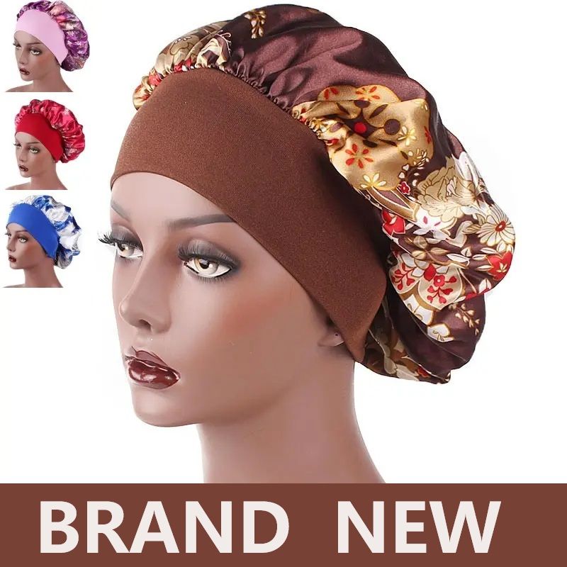 Satin Headscarf Hat Sleeping Bonnet Women Curly Hair Wrap Silk Cap Fashion Head Scarf Headwear Night Sleep Hat Adjust Head Cover Hat For Curly Springy Hair Styling Accessories Soft Elastic Band