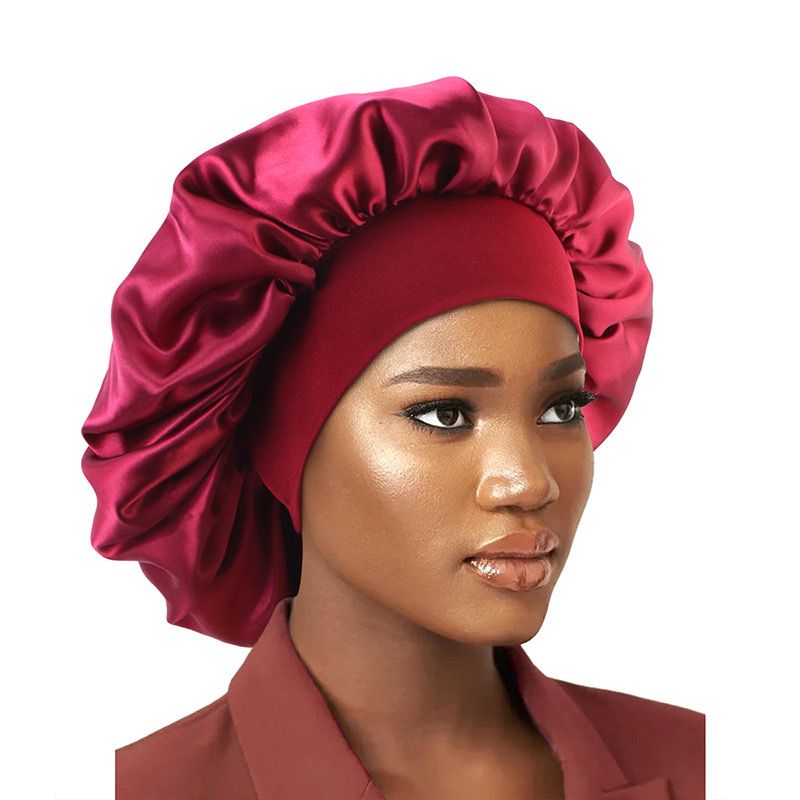 Satin Headscarf Hat Sleeping Bonnet Curly Hair Wrap Silk Cap Fashion Wide Soft Elastic Springy Band Head Scarf Headwear Pure Color Night Sleep Hat Nightcap Head Cover