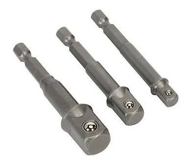 3 PCE HEX DRILL POWER BIT SOCKET DRIVE ADAPTOR EXENSION SET - 1/4 3/8 1/2