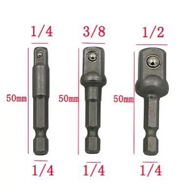 3 PCE HEX DRILL POWER BIT SOCKET DRIVE ADAPTOR EXENSION SET - 1/4 3/8 1/2