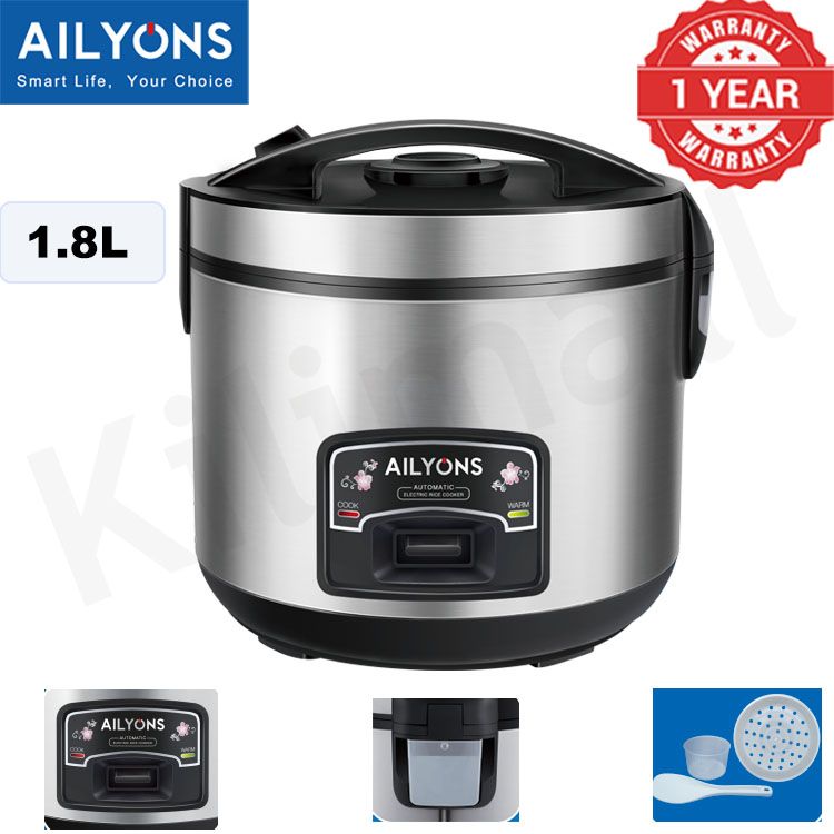AILYONS DRC18S 1.8L RICE COOKERS Stainless Steel Body Non-stick Removable Inner Pot Automatic Cooking& Warming Function