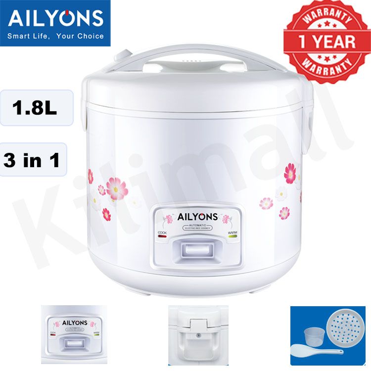 AILYONS RCX-18B01 1.8L RICE COOKERS Stainless Steel Body Non-stick Removable Inner Pot Automatic Cooking& Warming Function