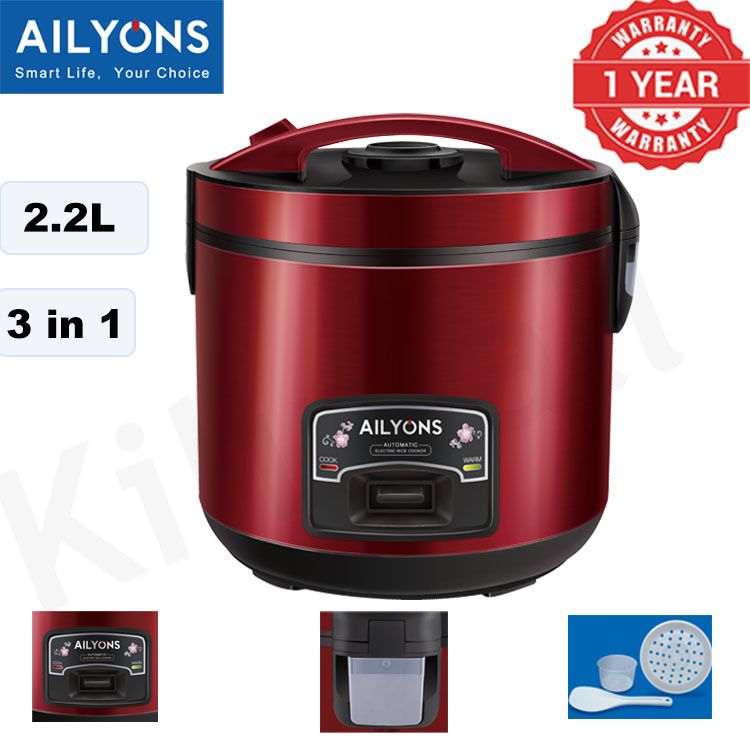 AILYONS RCX-22B02 2.2L RICE COOKERS Stainless Steel Body 900W Non-stick Removable Inner Pot Automatic Cooking& Warming Function
