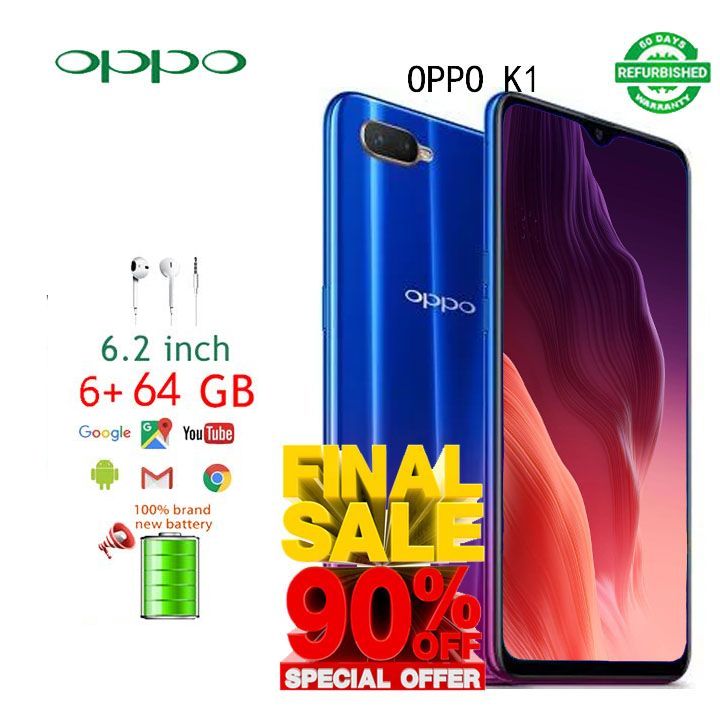 Refurbished oppo k1 phone Original Mobile Phone smart phones 6.4 inch 18MP 1920X1080 6+64GB 4+64gb (face unlock version)