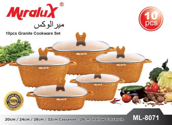 Miralux 10Pcs Die cast cookware set ( Granite Coating ) Sufuria 5pcs pots +5pcs lids Cooking Pots Inside /outside Same color coating Casserole size  20/24/28/32cm and shallow pot 28cm