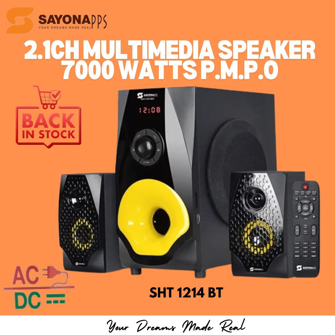New Arrival! 2.1 CHANNEL Sayona  Multimedia Subwoofer Speaker System Sub woofer Black SHT-1214 BT, P.M.P.O 7000W