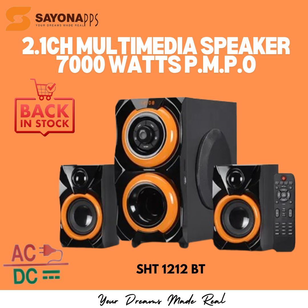 New Arrival! 2.1 CHANNEL Sayona  Multimedia Subwoofer Speaker System Sub woofer Black SHT-1212 BT, P.M.P.O 7000W