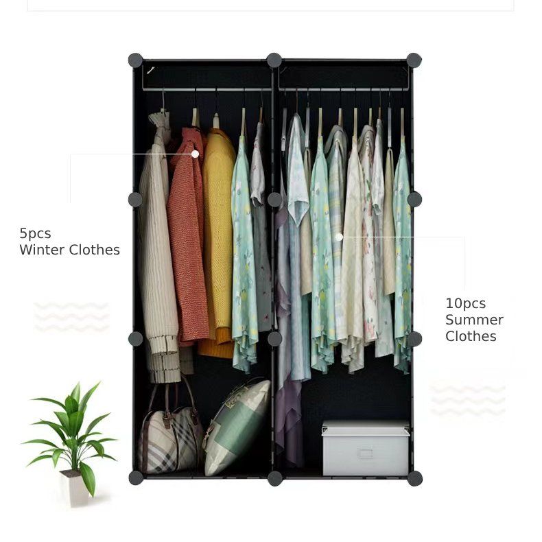 Jaza Keja 4 Columns Plastic Large Wardrobe with Shoe Rack Corner Bookshelf Cabinet Wardrobe