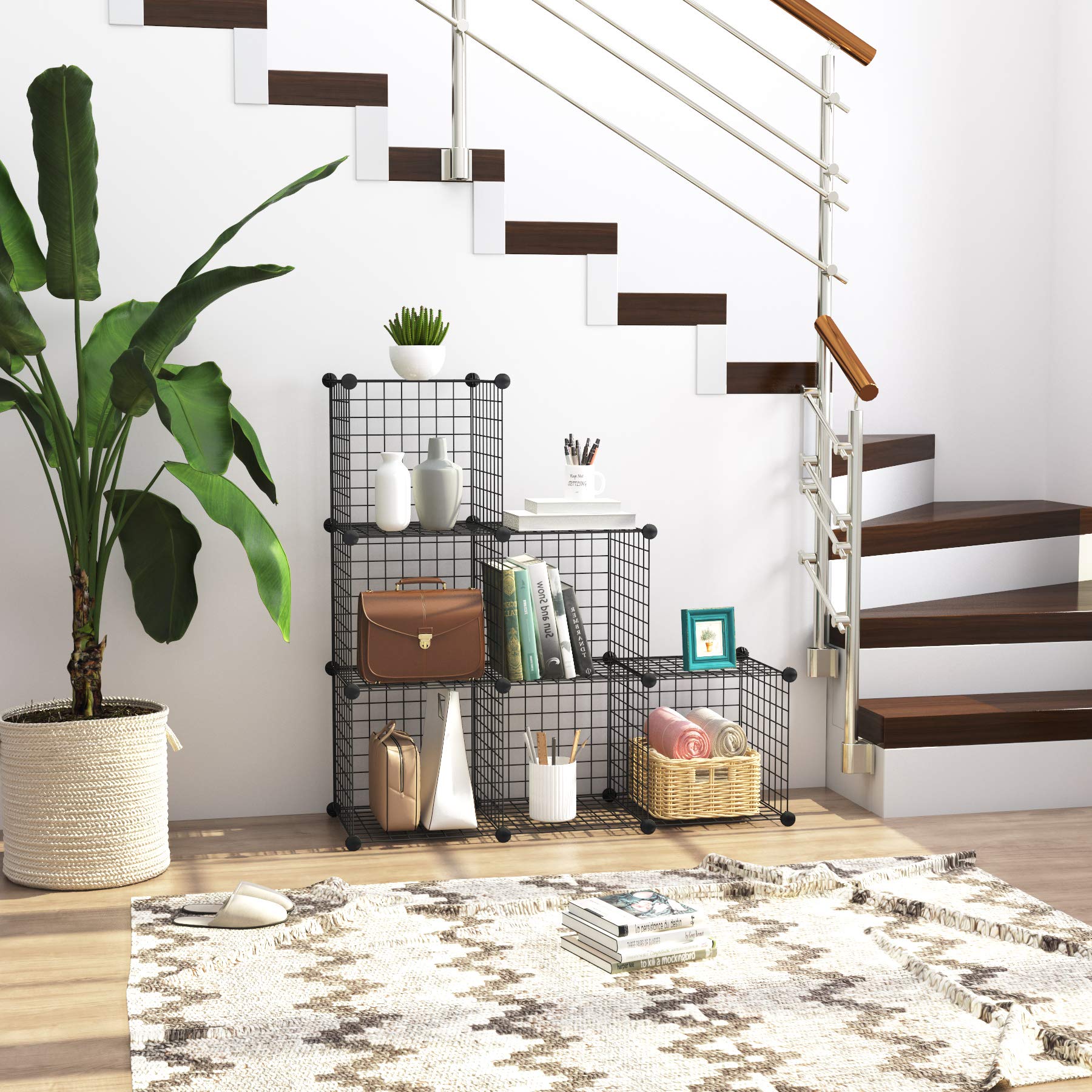 Jaza Keja 6 Cube Metalic Closet Organizers Portable Wardrobe Storage Wire Metal Grids Bookshelf Stackable Modular Shelves Storage Organizer Bins for Home,Office,Kids